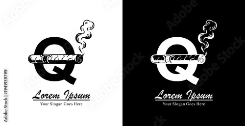 Q letter logo design combined with a cigar