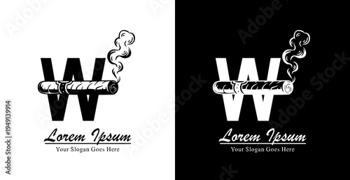 W letter logo design combined with a cigar