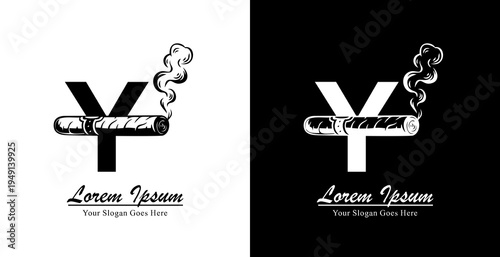 Y letter logo design combined with a cigar