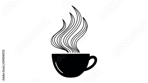 Steaming Cup of Delight: A minimalist, elegant depiction of a black cup releasing a swirl of aromatic steam. A simple, inviting image perfect for evoking the comfort of a warm beverage.