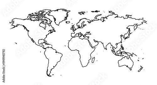 Black and white world map illustration.