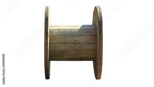 Foto Wooden cable spool isolated on white background