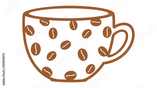 Coffee Cup Delight: An illustrative depiction of a coffee cup adorned with coffee bean patterns, perfectly capturing the essence of a warm, comforting coffee moment.