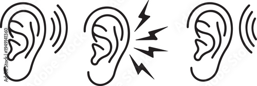 hand drawn ear hearing test black line icon set vector illustration design art