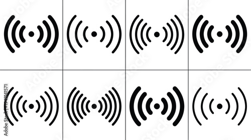無線信号のアイコンセット、異なる強度と形状の波紋を示す.