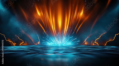 Wallpaper Mural Vibrant Energy Burst Over Water Surface with Light Effects Torontodigital.ca