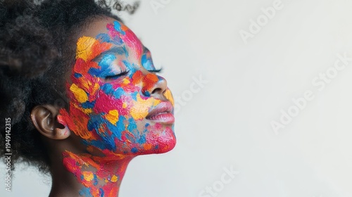 Wallpaper Mural Vibrant Artistic Expression with Colorful Face Painting on Model Torontodigital.ca