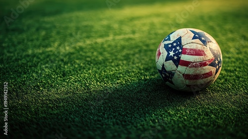 Wallpaper Mural Vintage Soccer Ball with American Flag Design on Green Grass Torontodigital.ca