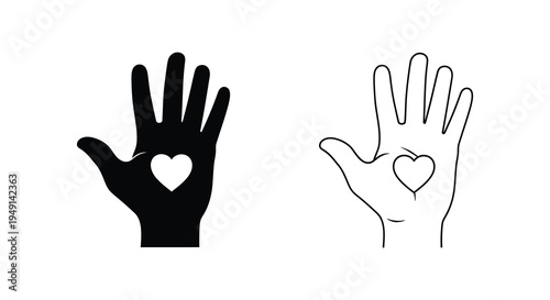 Two hands displaying hearts one solid one outlined a striking silhouette