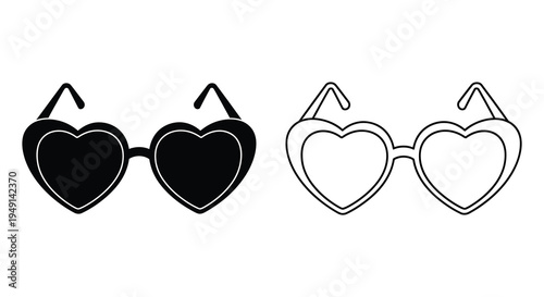 Pair of heart shaped sunglasses depicted in contrasting styles a bold silhouette