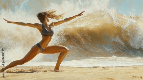 Wallpaper Mural Female Dancer Posing Gracefully Against Powerful Ocean Waves Torontodigital.ca