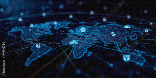 Technology Network with Cloud Computing and Data Icons