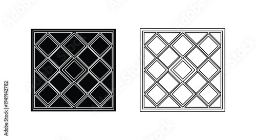 Window geometric diamond patterns in black and white two framed designs silhouette