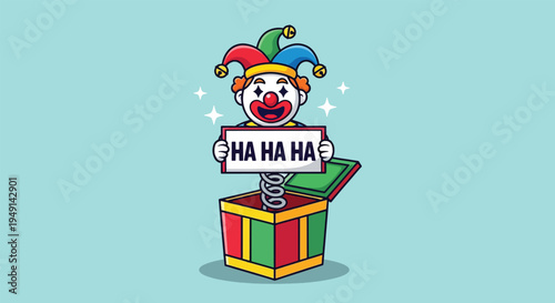 Cute Jack in the Box Clown with HA HA HA Sign.