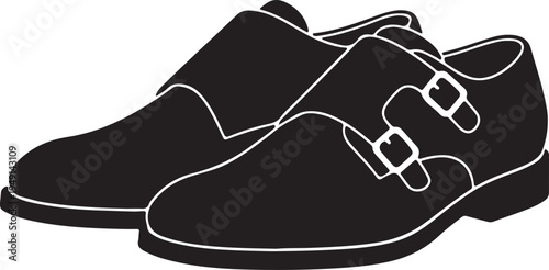 Double monk strap shoes shoes icon in silhouette on white background.