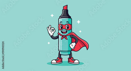 Cute Super Highlighter Pen Cartoon Character.