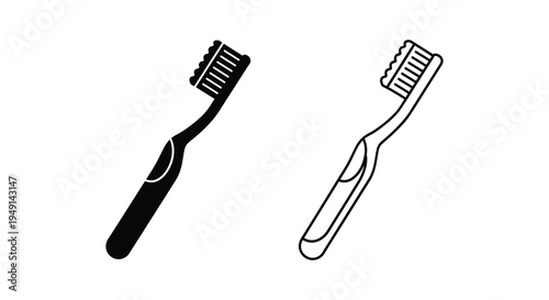 Two toothbrushes one filled and one outlined presented as a graphic silhouette