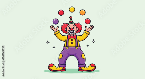 Happy Clown Juggling Colorful Balls in a Circus Performance.