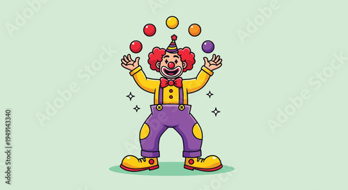 Happy Clown Juggling Colorful Balls.