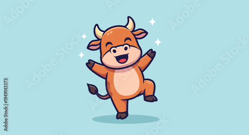 Happy Cute Bull Cartoon Vector Illustration