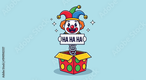 Jack in the box clown with HA HA HA sign.