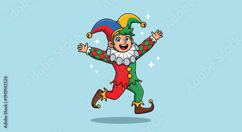 Happy Jester Cartoon Character Running with Joy.