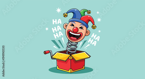 Jack in the box with a clown popping out and laughing.