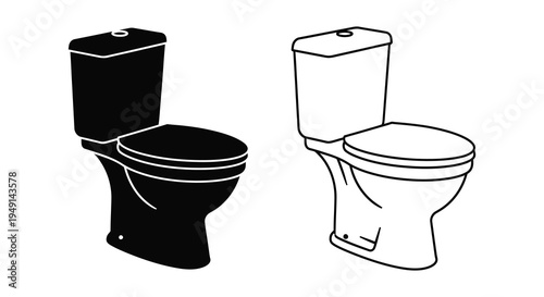 Two toilet outlines one black and one white presented in a graphic silhouette