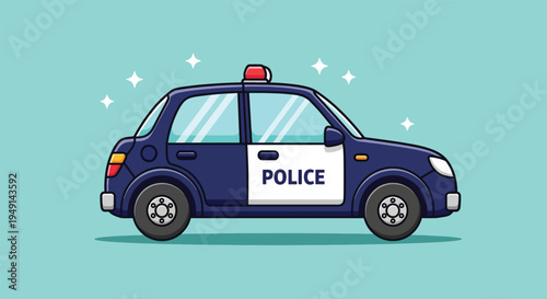 Police Car Illustration on a Light Blue Background.