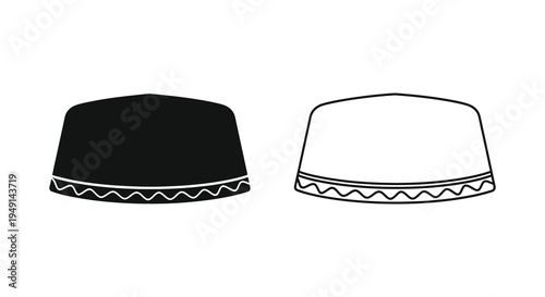 Two traditional kufi caps in contrasting colors a black and white silhouette
