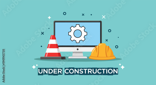 Under Construction Website Maintenance Page with Computer and Tools.