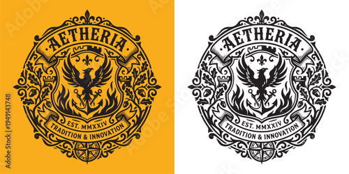 Aetheria Phoenix Crest with Anchor and Castle Towers