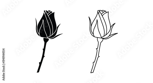 Two black rose buds depicted in a minimalist style a striking silhouette
