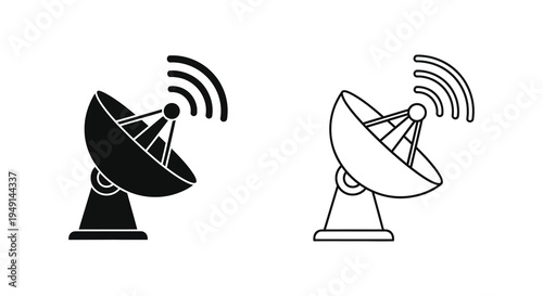 Two satellite dishes one filled and one outline a striking silhouette
