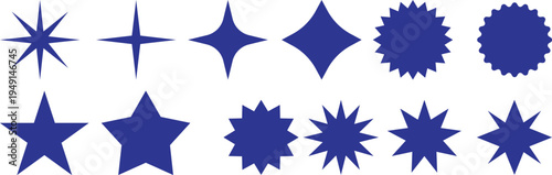 Blue Geometric Star and Sparkle Shape Set, Decorative Sunburst and Vector Sparkle Graphics, Universal Starburst and Burst Shape Illustrations, vector, illustration, silhouette.