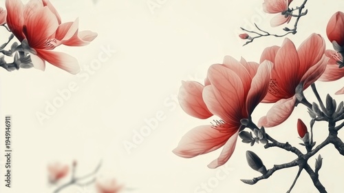 Cherry Blossom Flowers Bloom on Branches in Soft Light During Spring Season