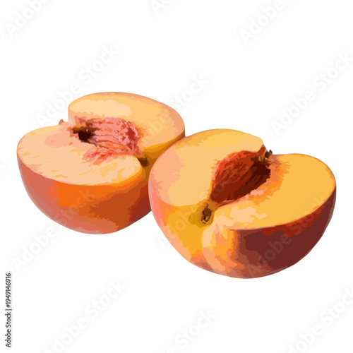 Three ripe peaches displayed on a white background with a blurred effect isolated on white background, Vector