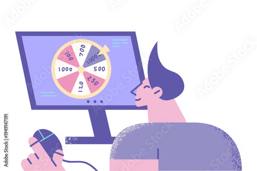 Man gamble online on computer believe in fortune