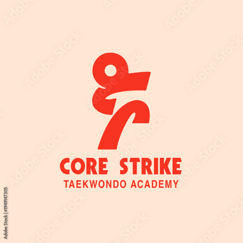 Red Taekwondo Academy Logo with Dynamic Martial Arts Fighter Symbol