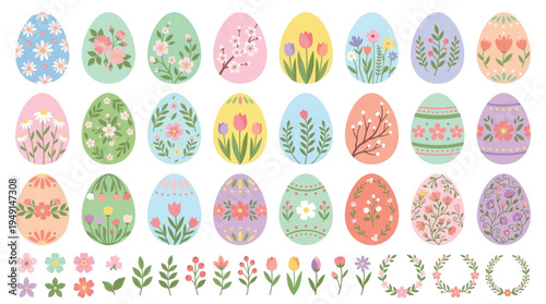 Decorated Easter Egg Floral Pattern Vector Collection Pack