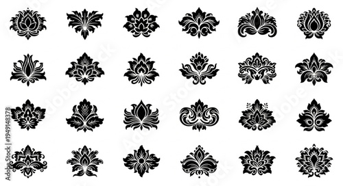 Elegant Damask Pattern Collection - Ornate Floral Designs for Creative Projects.