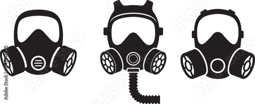Respirator mask icon in silhouette on white background. 