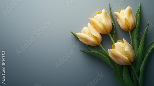 Yellow Tulips Arranged on a Simple Gray Background in a Creative Floral Display