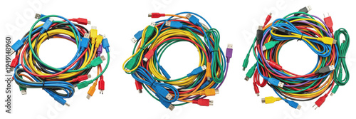 Fotografía Bundles of colorful USB and charging cables isolated on white background