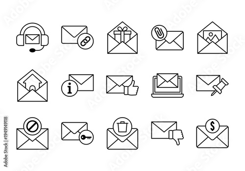 Email Communication And Message Delivery Line Icons Collection Mail Service Symbols