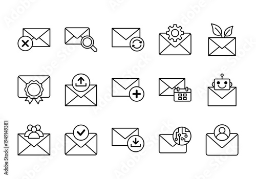 Email Messaging And Communication Line Icons Collection Mail Service Symbols