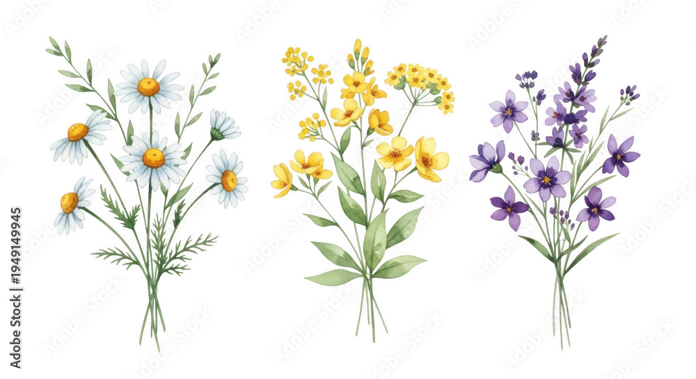 Fototapeta premium Watercolor flowers bouquet isolated on transparent background