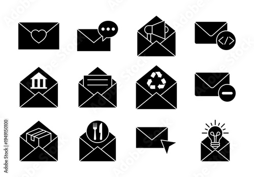 Solid Email Messaging And Communication Icons Collection Mail Technology Symbols