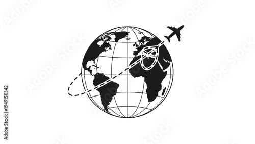 Globe with Airplane Flight Path Illustration.