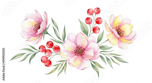 Floral bouquet with berries isolated on transparent background